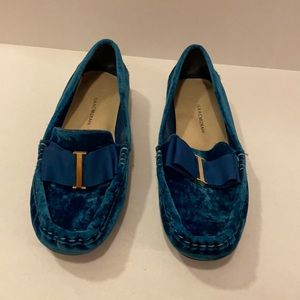 Isaac Mizrahi blue suede loafers